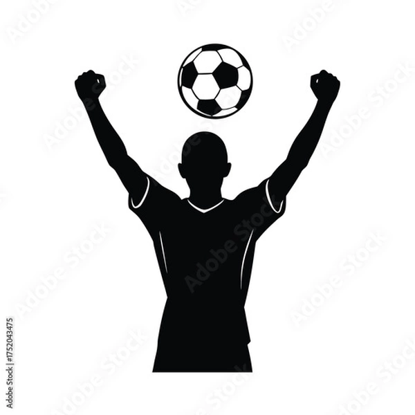 Fototapeta Soccer Player Silhouette with Ball Overhead football