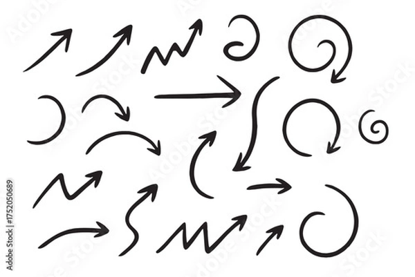 Obraz Hand-Drawn Arrow Collection with Spiral, Zigzag, and Curved Styles for Visual Communication

