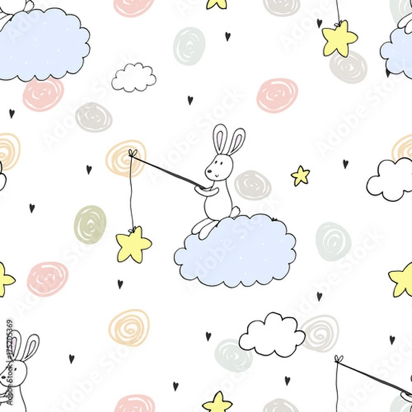 Fototapeta Seamless pattern with cute little bunny. vector illustration