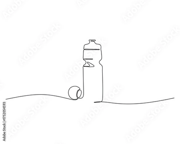 Fototapeta Minimalist line art of plastic water bottle with cap removed, modern hydration concept design