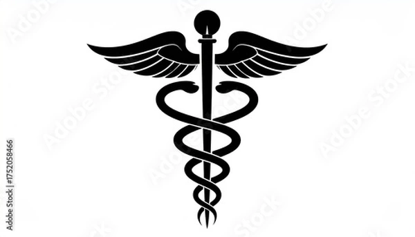 Obraz Black Caduceus symbol representing healthcare medicine and wellness services.