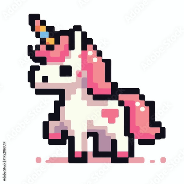 Fototapeta Charming pixel art unicorn, a delightful concept of digital fantasy and magic. This whimsical creature embodies fairytale wonder, bringing playful elegance to creative projects