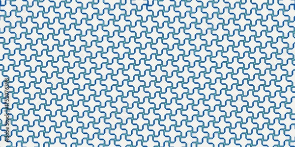 Obraz Seamless Woven Geometric Cross Pattern. Interlocking Ribbon Lines. Modern abstract vector, ideal for wallpapers, textiles, packaging, digital backdrop. Blue teal 052
