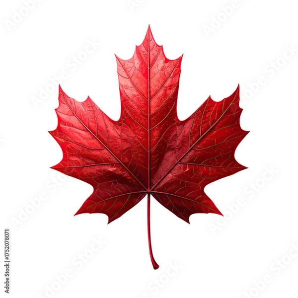 Fototapeta Glossy, red maple leaf with intricate venation on black