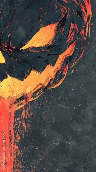 Fototapeta This artwork features a dramatic pumpkin face, blending dark shadows with fiery colors, evoking a spooky atmosphere.