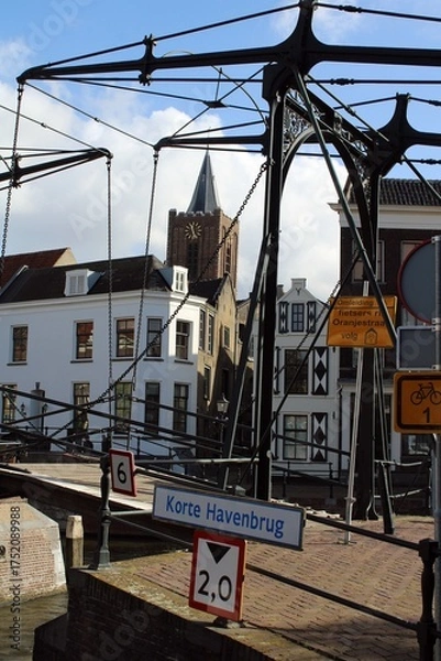 Obraz Korte Havenbrug, Schiedam, Netherlands, looking east.