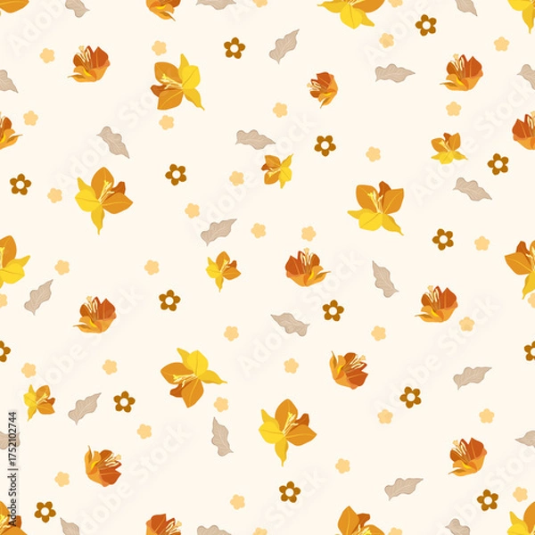 Fototapeta A seamless vector pattern with cute autumn leaves, a colorful nature design illustration for wallpaper, texture, and decoration backgrounds