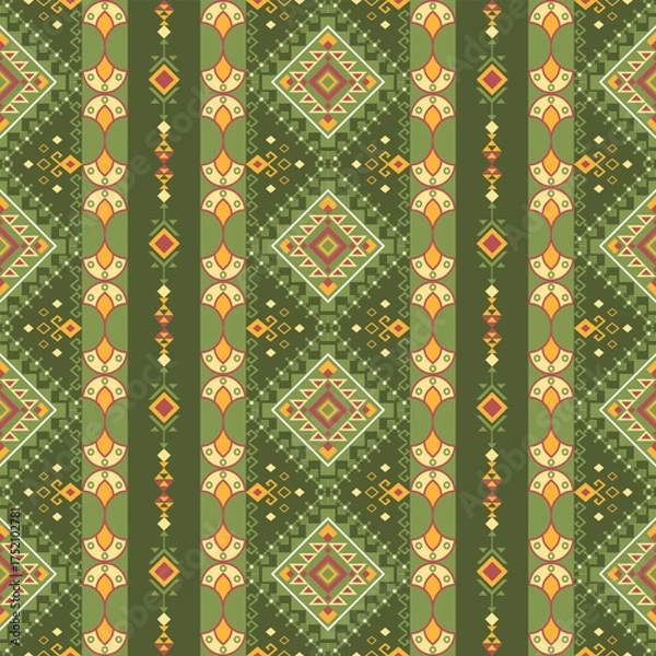 Fototapeta Vintage geometric seamless vector pattern with  ornament decoration for fabric, textile, and wallpaper design