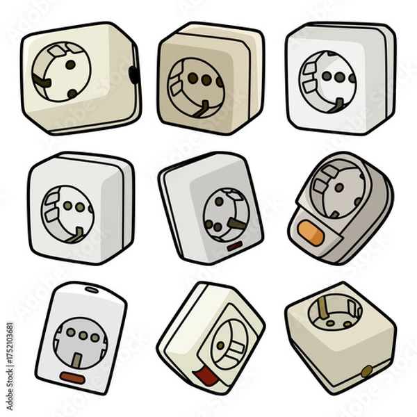 Fototapeta collection of electric wall socket adapter illustration set