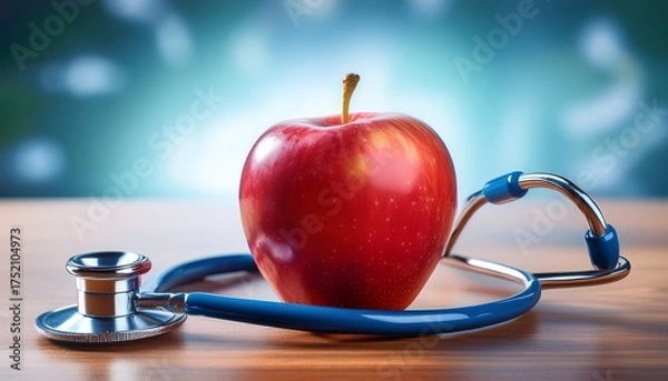 Fototapeta red apple and stethoscope symbolizing health and nutrition