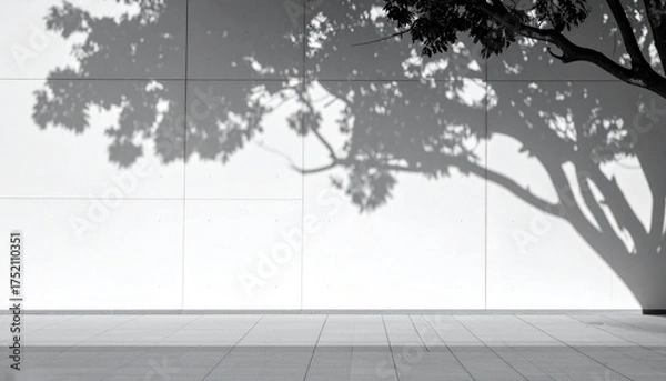 Fototapeta Tree Branch Shadows on White Wall Minimal Banner
