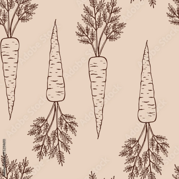 Obraz Seamless pattern with carrot. Hand drawn vector illustration.