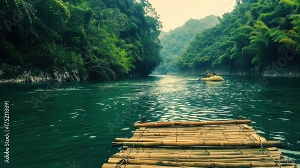 Fototapeta Summer & Spring Water Landscapes: Wooden Boats, Dock Reflections, and Forest Bridges Over Lakes, Rivers & Ponds