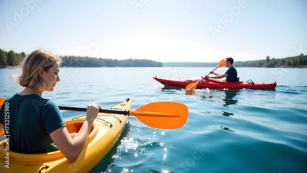 Fototapeta Double kayak lake adventure