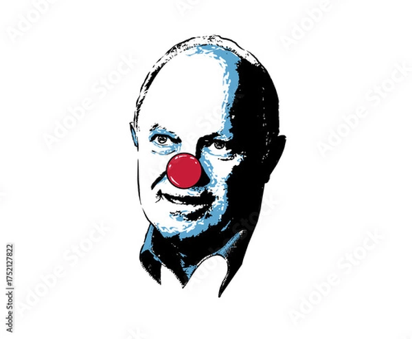 Obraz Man with Red Nose and Blue and Black Abstract Background portrait clown isolated on a transparent background