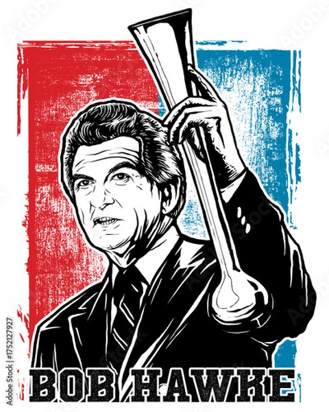 Fototapeta Portrait of Bob Hawke holding a ceremonial sword Keywords: Bob Hawke, Australia, politician isolated on a transparent background