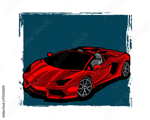 Obraz Sleek Red Convertible Sports Car on a Teal Background vehicle isolated on a transparent background
