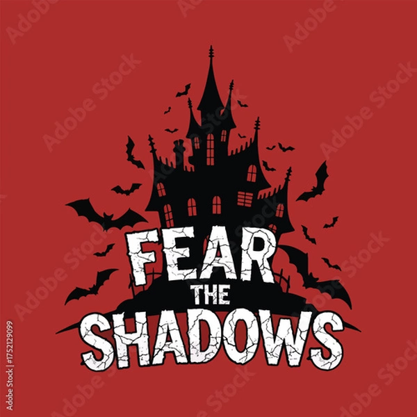 Obraz Fear the Shadows – Haunted House & Bats Halloween Design
