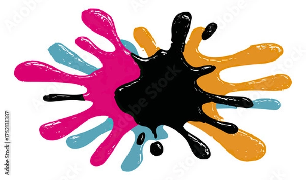 Fototapeta Abstract colorful splatter graphic element on black background