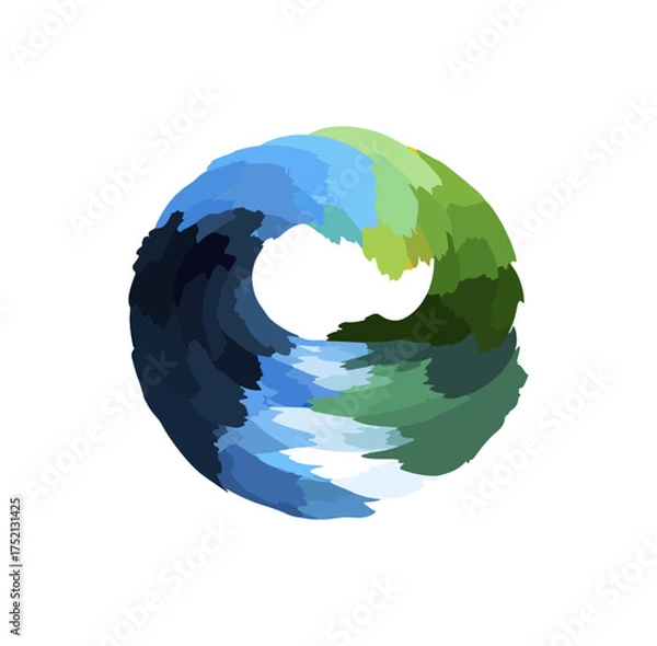 Fototapeta Abstract swirl of blue and green tones on black background graphic element