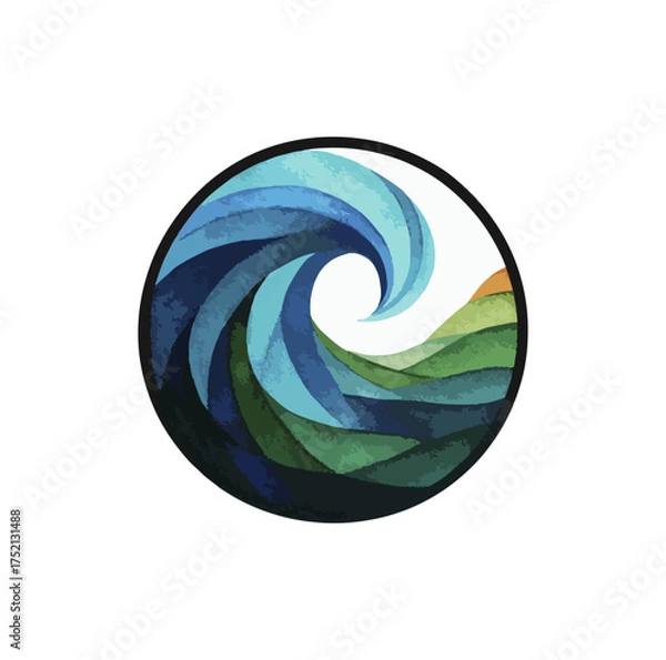 Fototapeta Abstract round composition depicting landscape and wave forms on black