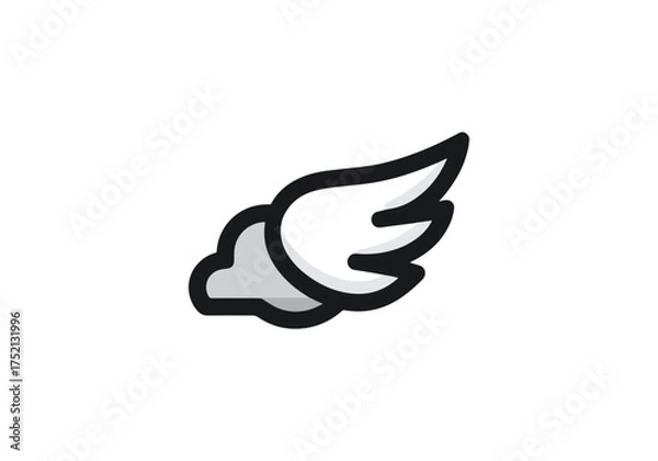 Fototapeta Wing symbol in white and grey with black outline on black background