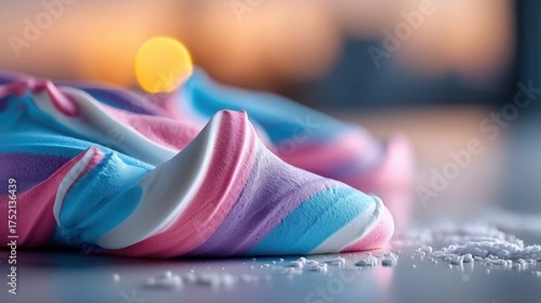 Fototapeta Colorful swirl of fluffy material resembling whipped cream