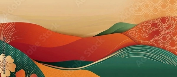 Fototapeta Abstract Landscape with Vibrant Colors and Japanese Patterns