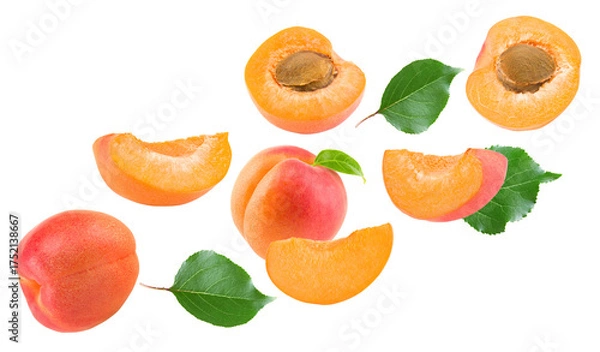 Obraz apricot fruits with green leaf isolated on white background. clipping path