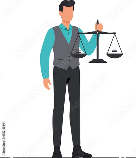 Fototapeta Man in Vest Holding Scales of Justice Symbolizing Law and Fairness.