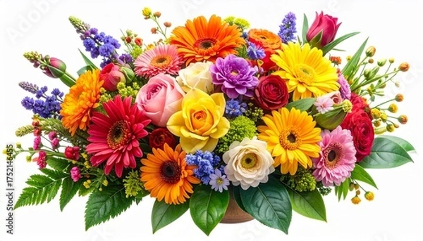 Fototapeta Flower arrangement or bouquet colorful spring flowers isolated on transparent backgrounds.