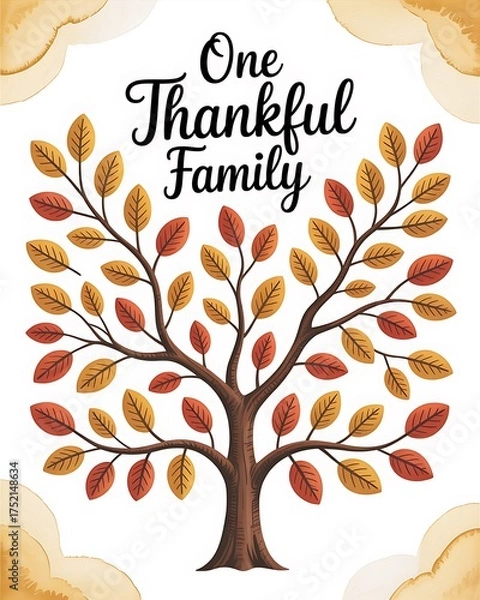 Obraz One thankful family tree isolated on white background