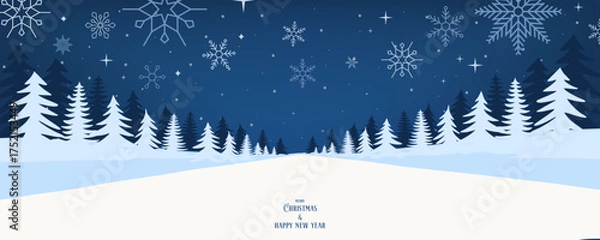 Fototapeta Winter night background with pine tree in forest for Merry Christmas and happy new year invitation card