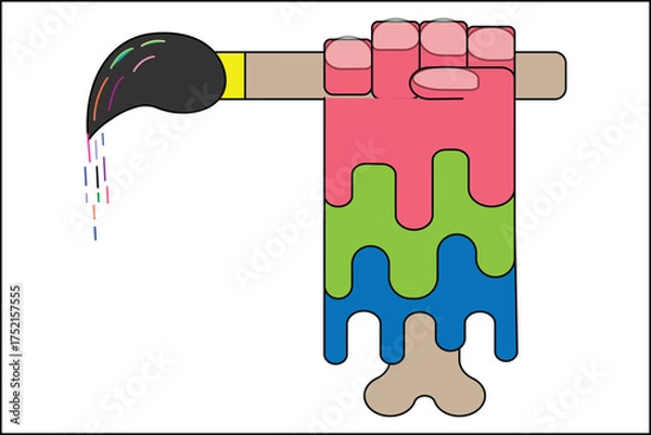 Obraz A hand holding a paintbrush with dripping paint, creating a colorful and artistic design