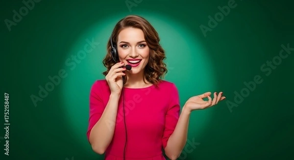 Obraz Friendly customer service representative with headset offering assistance.