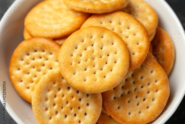 Fototapeta Cheese baked cheddar crackers in a white bowl