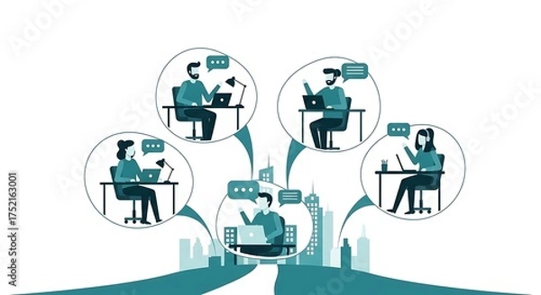 Obraz Remote Team Collaboration and Communication in a Digital Workplace.