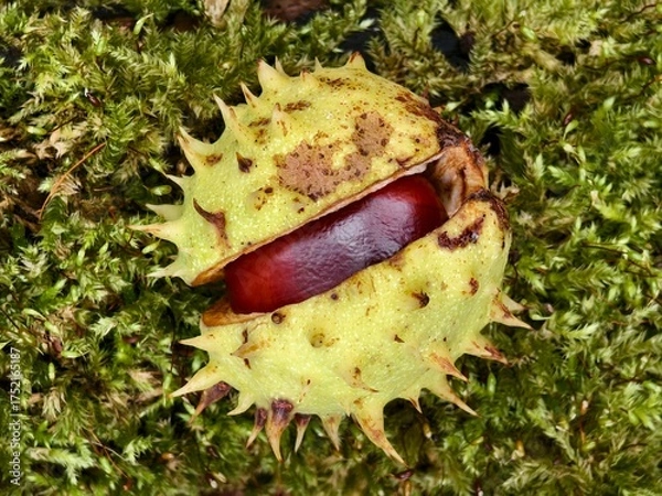 Obraz Chestnut in its spiny shell, a fruit of autumn nature