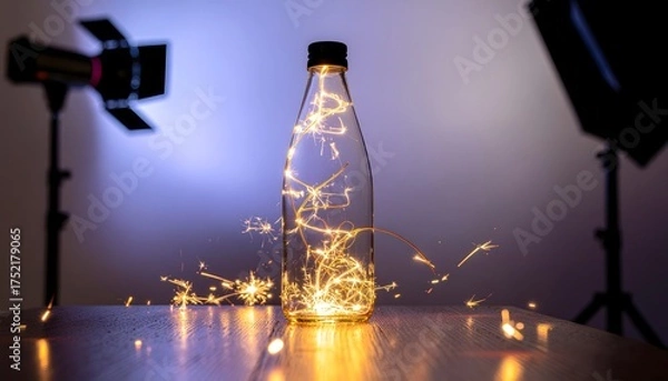 Fototapeta Transparent Bottle with Bright Electric Current