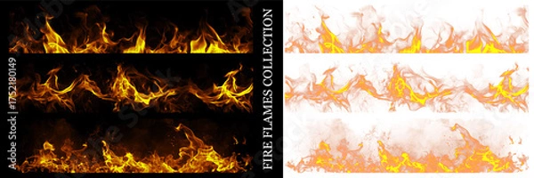 Fototapeta Fire Flames Collection isolated on Black and White background, movement of fire flames 