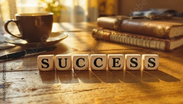 Obraz Achieving success motivational workspace office inspirational image cozy environment close-up personal growth