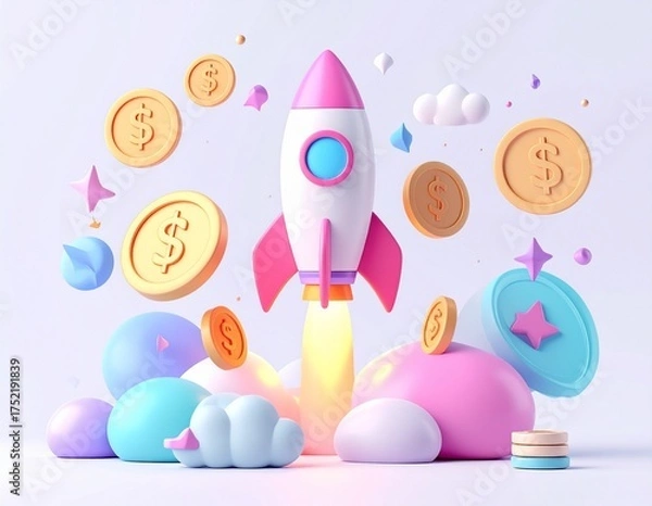 Fototapeta 3D Render Floating Finance and Marketing App Icons