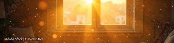 Fototapeta Sunbeams Dance Through Window, Illuminating Dust Motes in Joyful, Uplifting Atmosphere