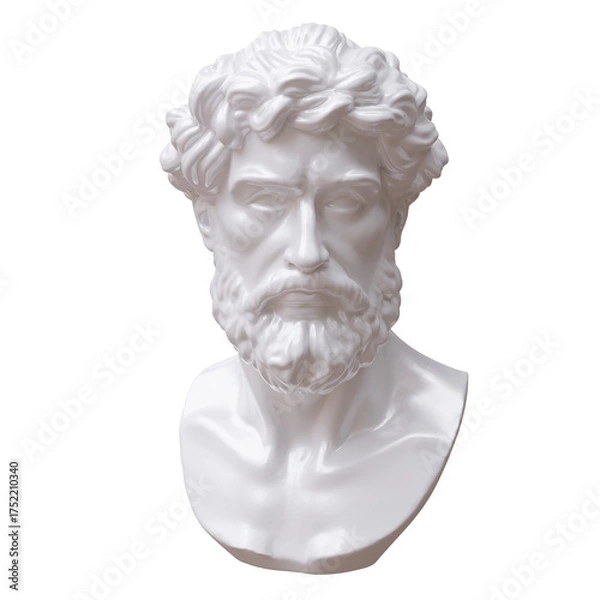Fototapeta Classical marble head bust statue isolated on white, transparent. Ancient greek philosopher sculpture 