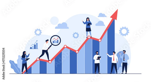 Fototapeta Visualizing business growth and analyzing financial performance with a team of professionals.