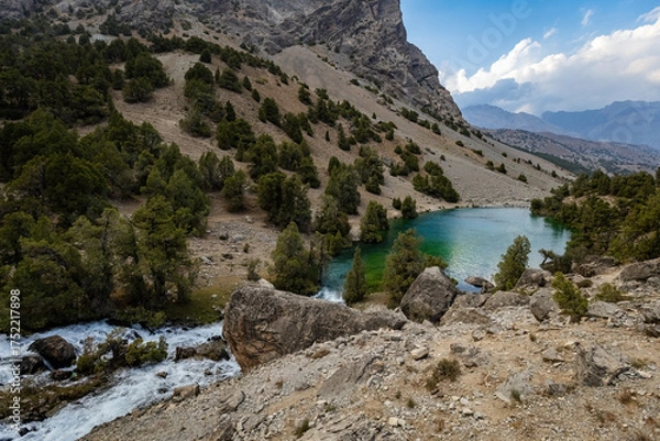 Fototapeta Breathtaking view of Alauddin lake in Fann mountains Tajikistan