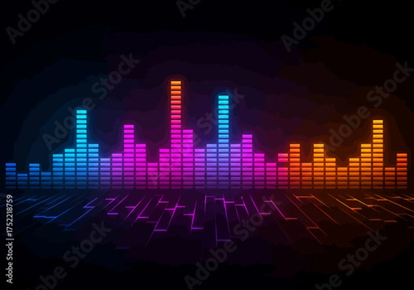 Fototapeta Colorful Audio Equalizer Bars with Reflection on Dark Background.