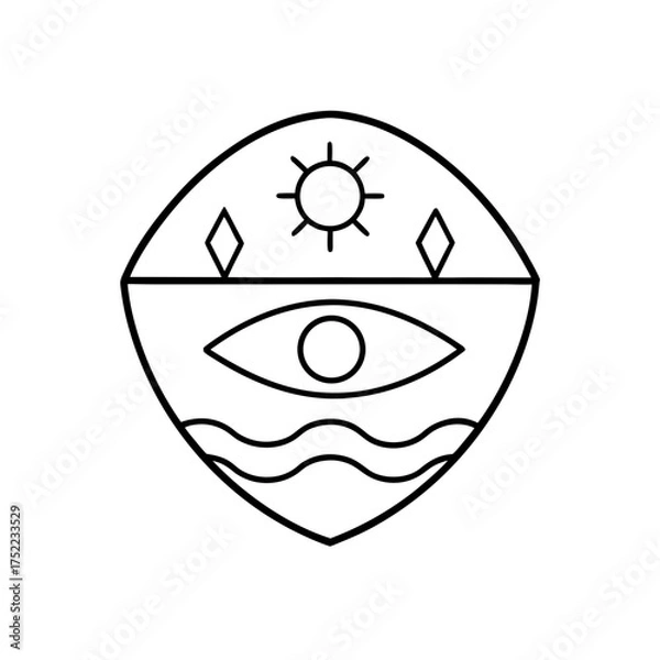 Obraz Abstract eye sun and wave emblem art on transparent background