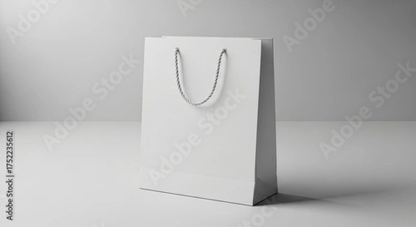Fototapeta White Paper Shopping Bag with Twine Handles on White Background Studio Shot