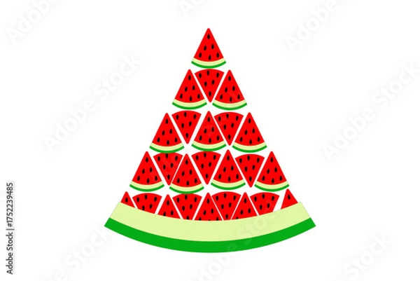 Fototapeta Vector illustration of watermelons arranged in a triangle. Isolated on a white background.